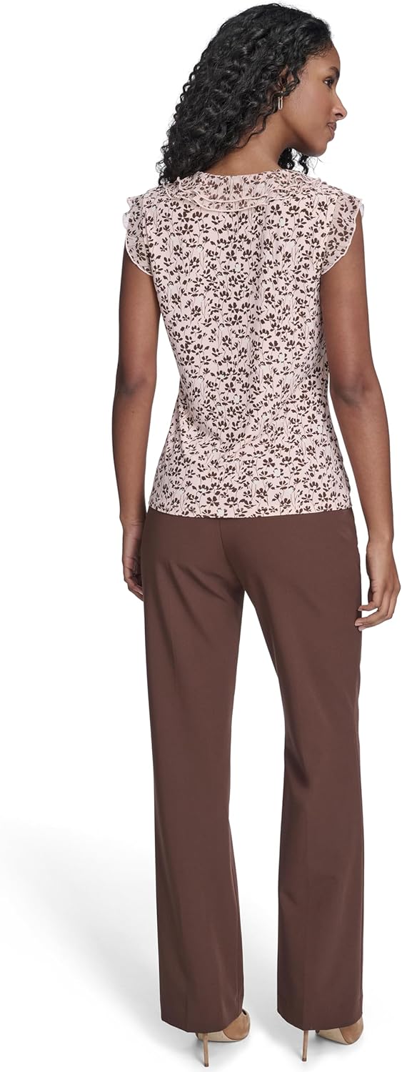 Tommy Hilfiger Women's Sleeveless Mix Media Ruffle Front Blouse - Image 7