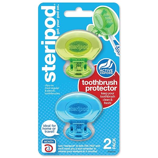 Amazon.com : Steripod Clip-On Toothbrush Protector, Green and Blue, 2 ...