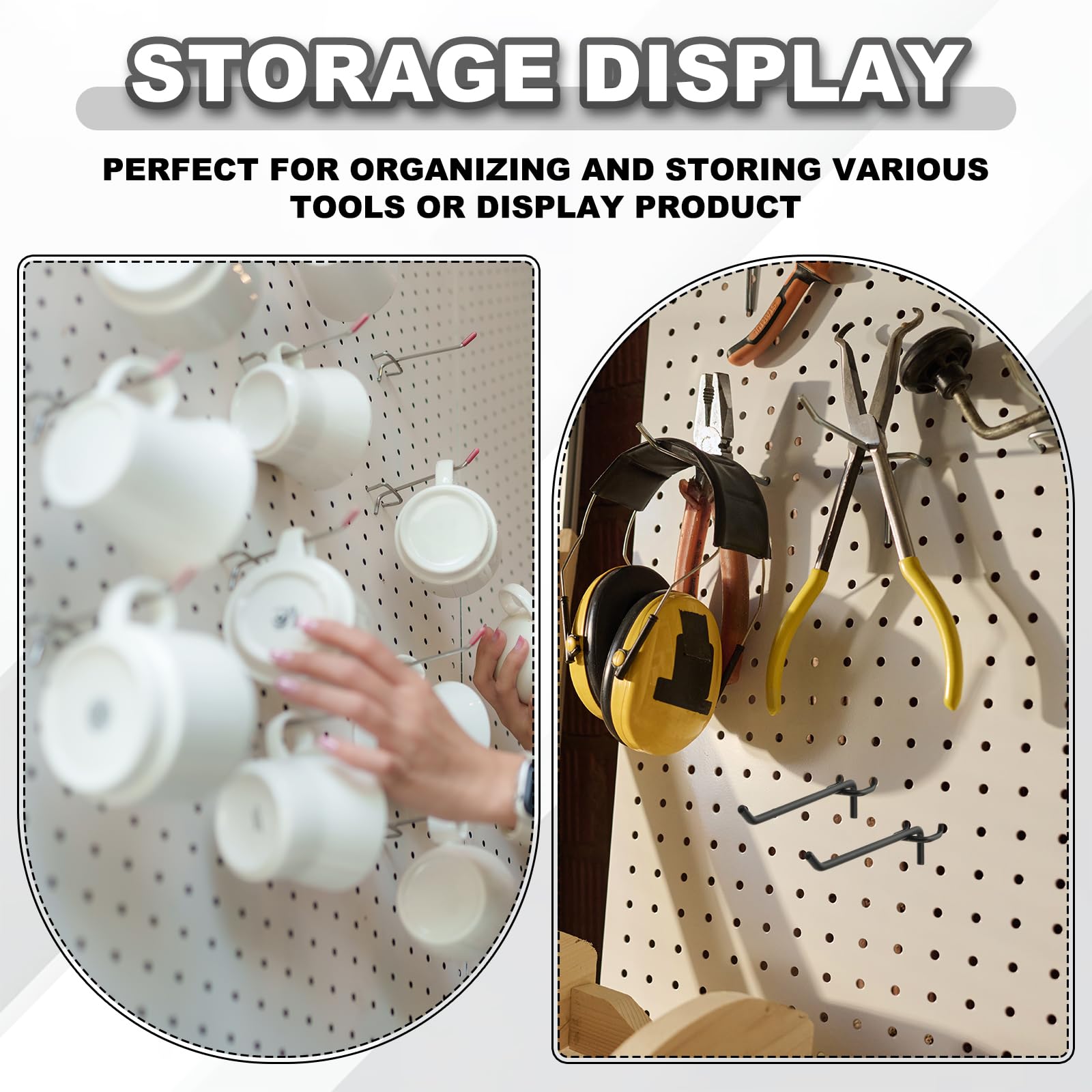QUARKZMAN 12 Pc Ganci Per Pannello Forato 25 Cm 9.8 Pollici Kit Ganci Per Pannello Forato Adatto A Pannelli Forati 1/5" Per Garage Per Appendere Scaffalature Argento (Diametro Foro 1.2 Mm)