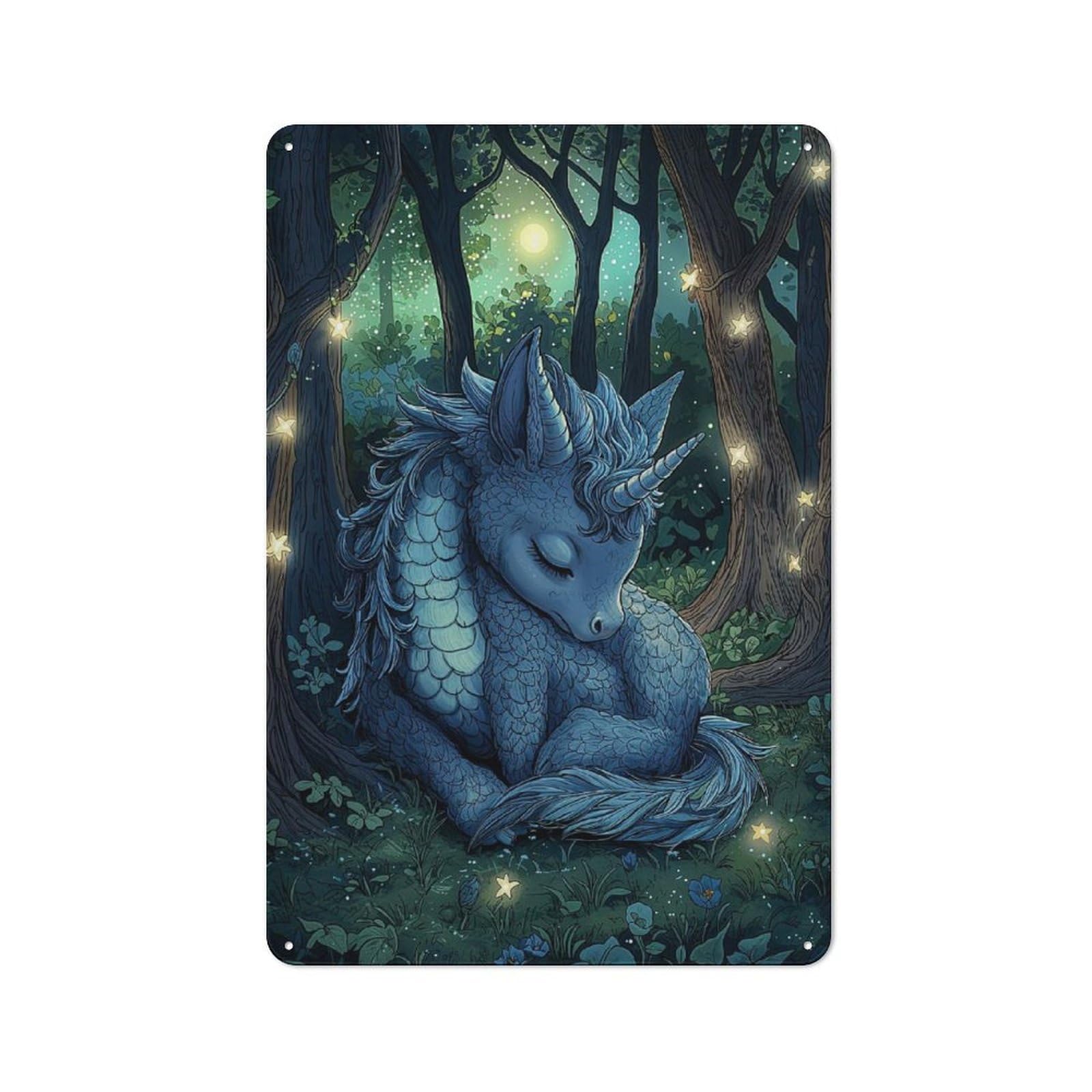 Junmoney Style-5 Garage Style Sleeping Dragon Unicorn Decorative Metal Plaque 30X20cm, Garage Wall Decor For Workshop, Basement, Shed Or Games Room