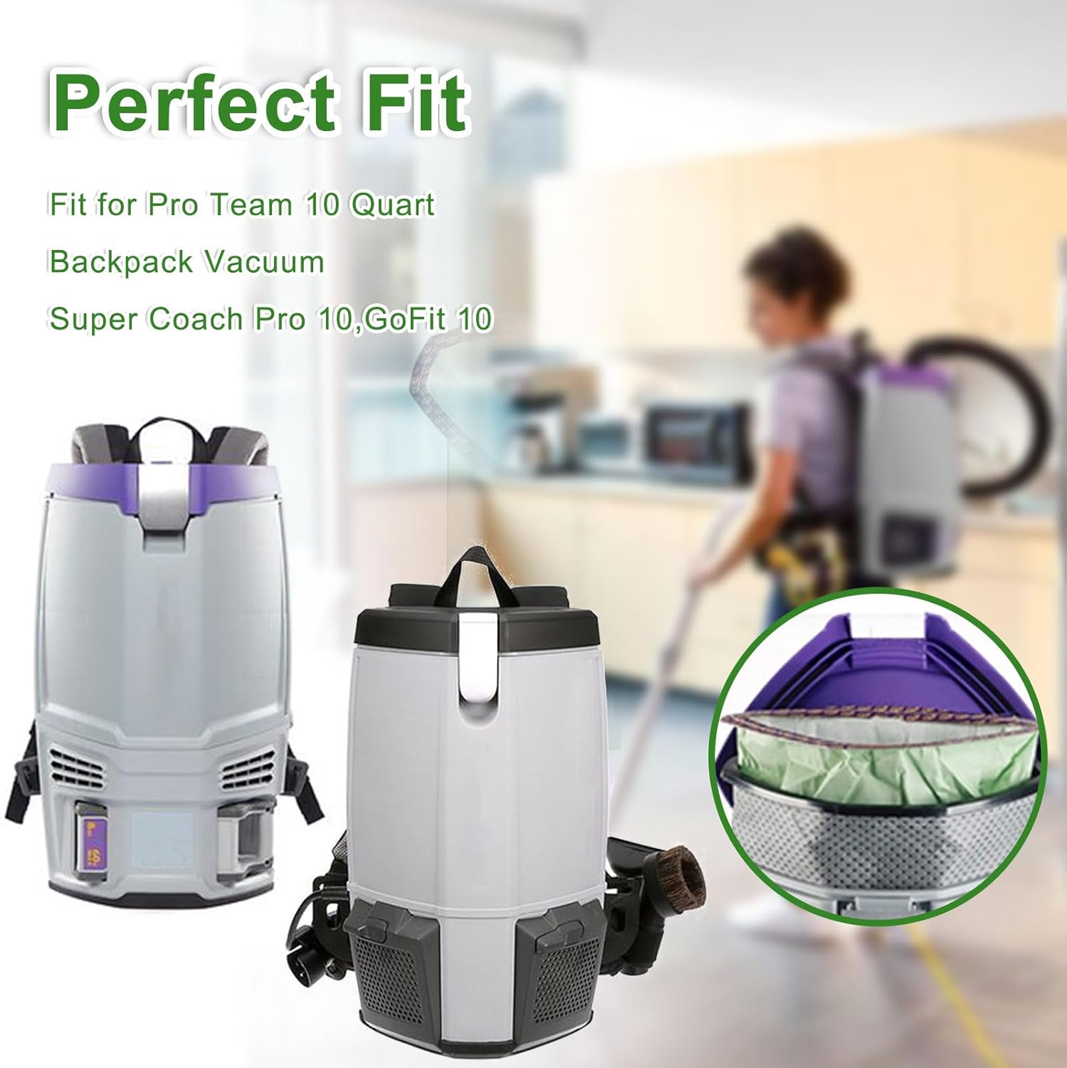 15 Pack 107313 Vacuum Filter Bags Compatible with ProTeam 10 Quart Backpack Vacuums, Replacement for Super Coach Pro 10 & GoFit 10, Micro Filter Bags with Open Triangular Collar