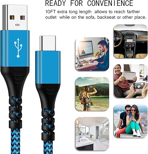 Miniatura 7 de Boxeroo Cable USB tipo C (paquete de 3 unidades de 10 pies), cable de carga USB C de carga rápida USB C a USB A iPhone 15 USB C cable de carga