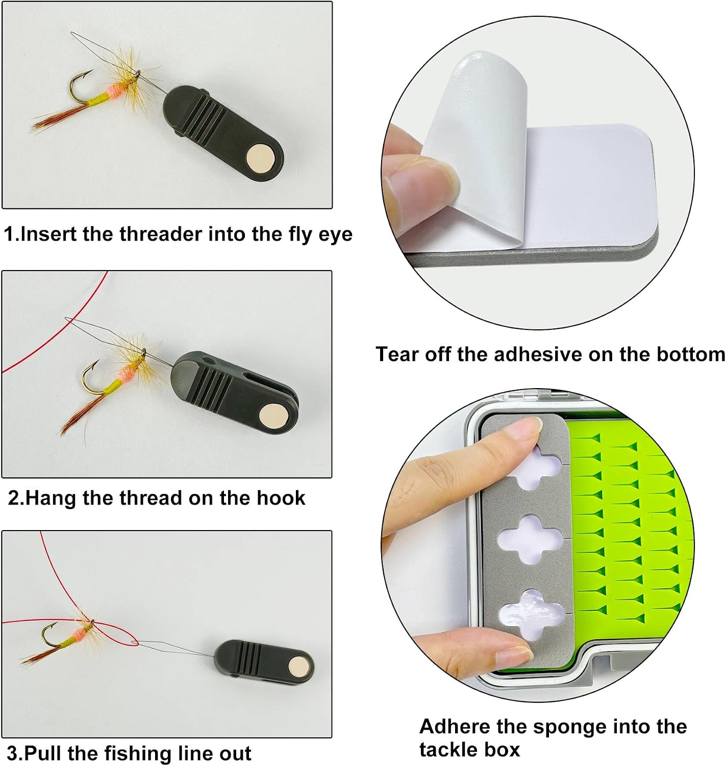 Aventik 6PCS Steel Wire Fishing Hook Threader with Self-Adhesive Sponge