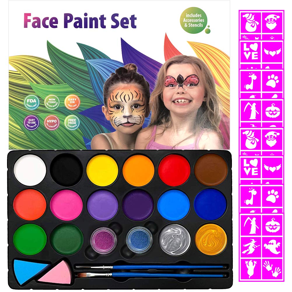 Buy Face Painting Kits for Kids,48 Stencils,16 Colors Water Based Face