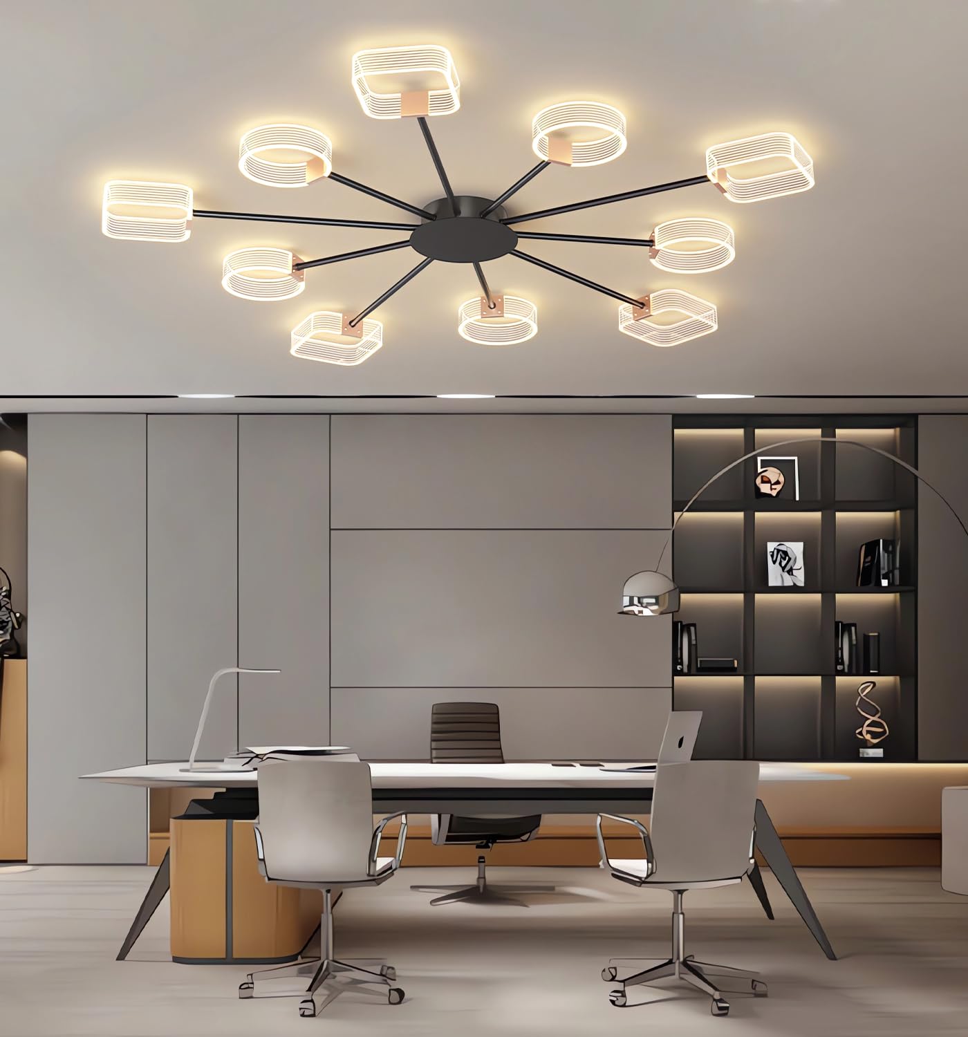Moderne LED-Deckenleuchte Wohnzimmer Dimmbare Deckenbeleuchtung 10 Kopf Acryl Deckenleuchten mit Fernbedienung Büro Deckenlampe für Esszimmer Schlafzimmer Küche Kronleuchter (Schwarz 10 Köpfe Φ116cm)