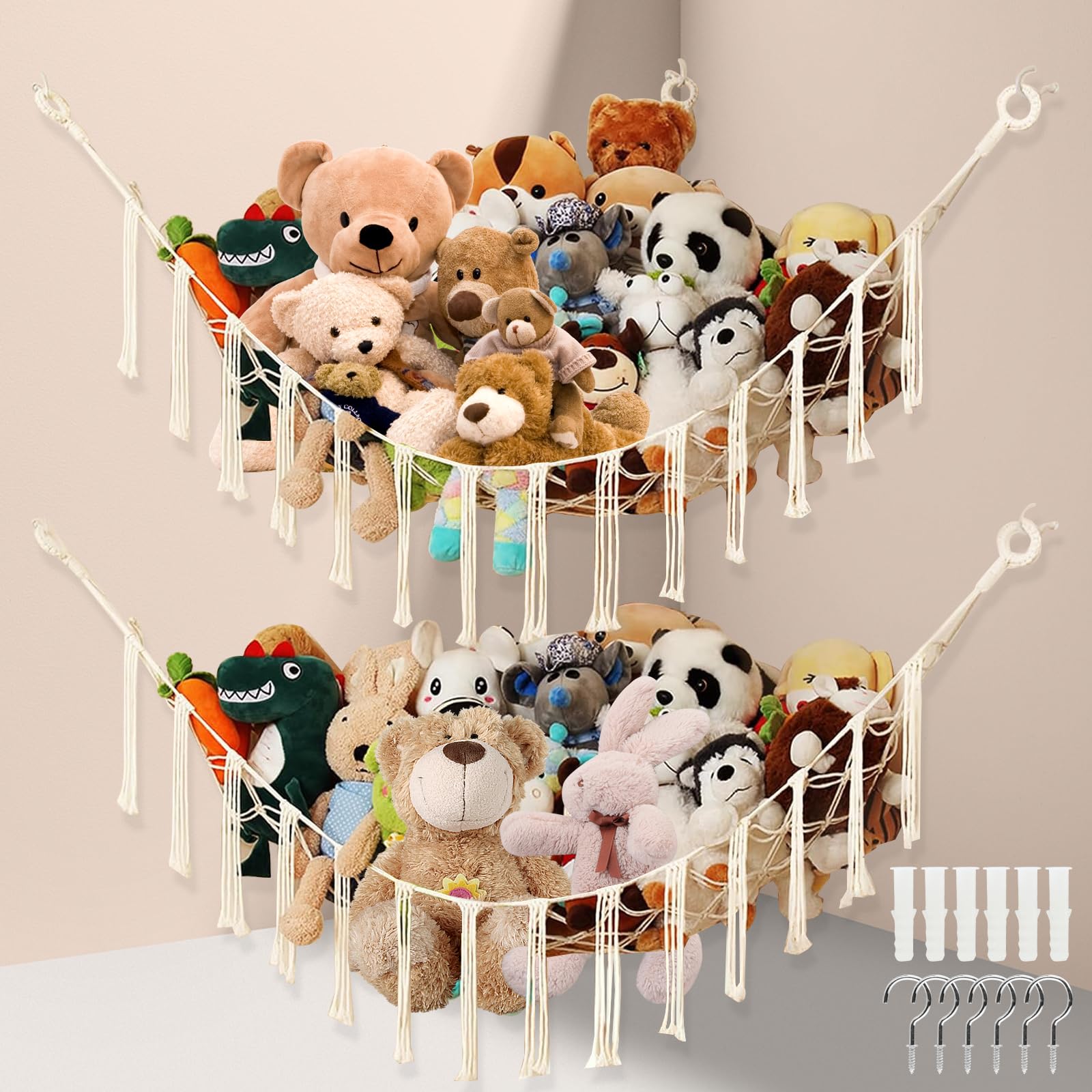 Filet de rangement suspendu lot de 2 hamacs extensibles avec crochets de fixation