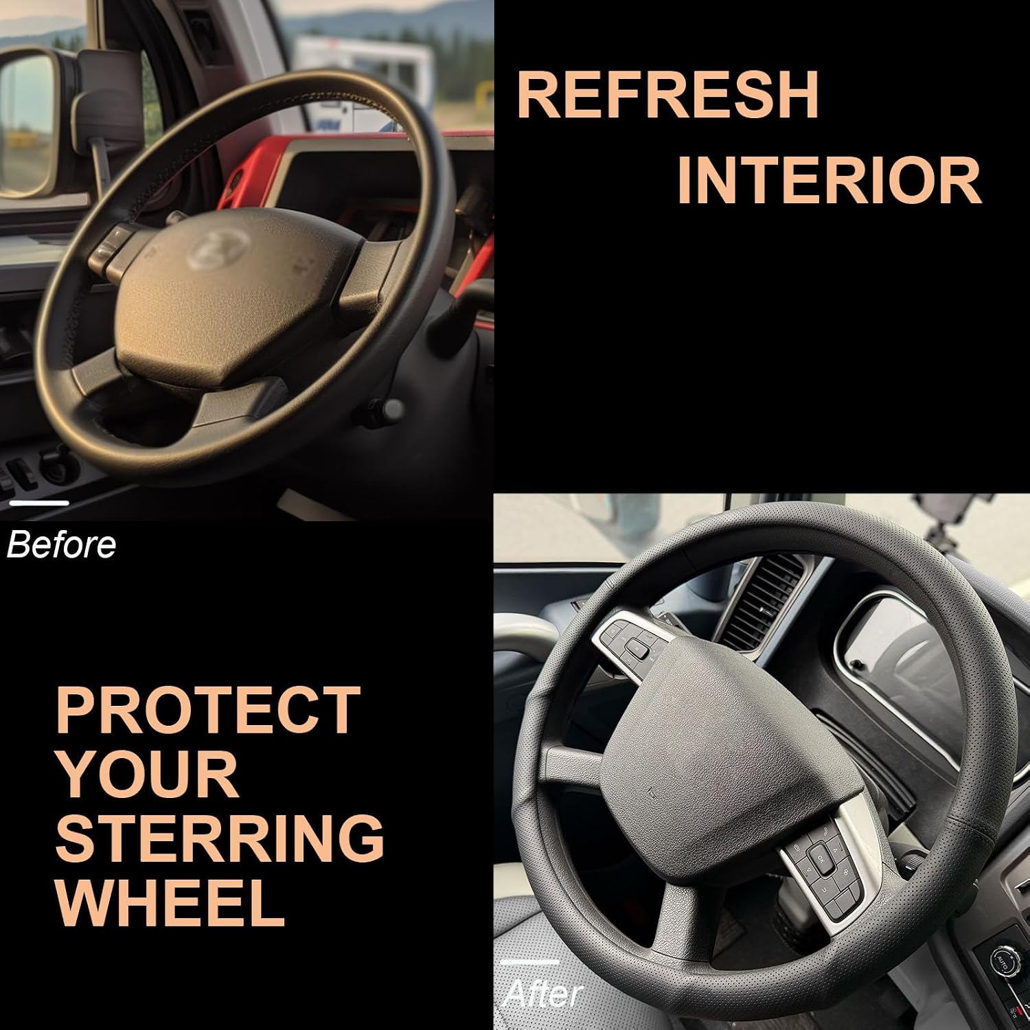 PINCTROT XL 17.5-18in Nappa Leather Supported Grip Steering Wheel Cover for Semi Truck, Fits RV, Big Rig Trucker, 18 Wheeler and Classic Cars, Anti-Slip Slim Perforated Design 17.5-18 Inch (Black)