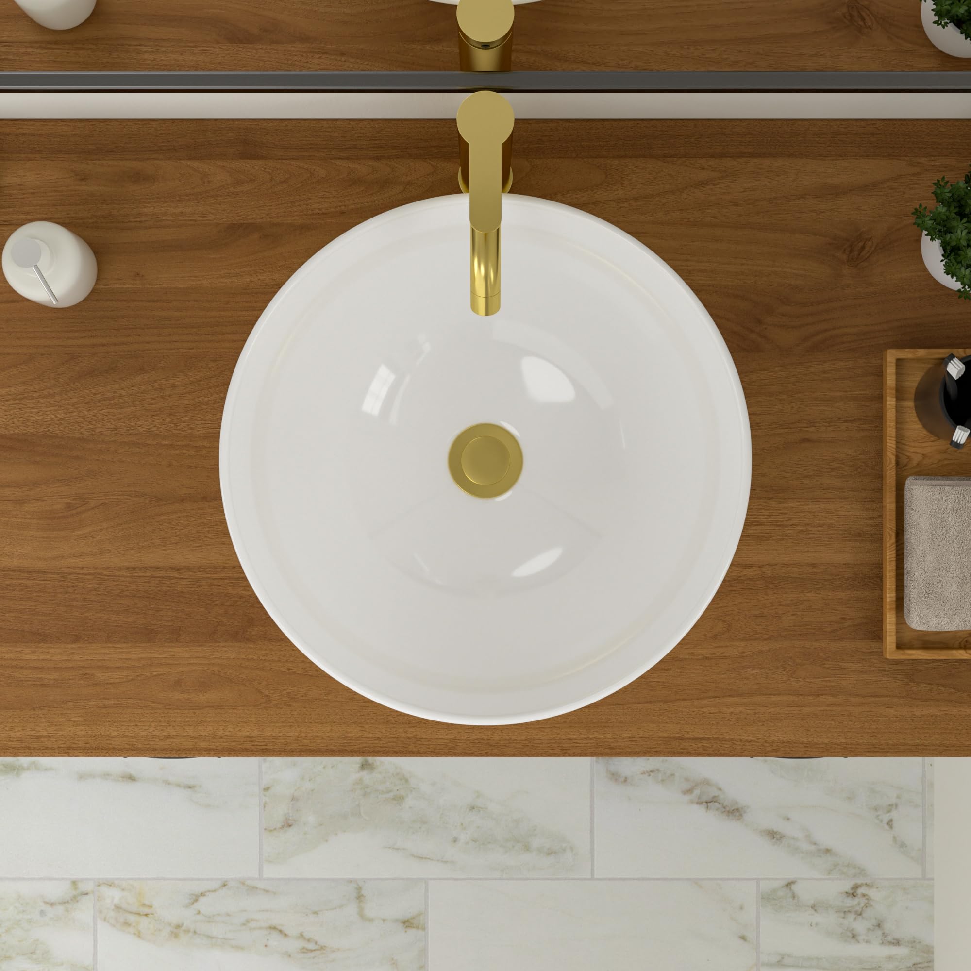 16x16 Inch Round Oval Undermount Bathroom Sink – Ceramic White Vanity Top Sink With Overflow, Glossy Modern Design