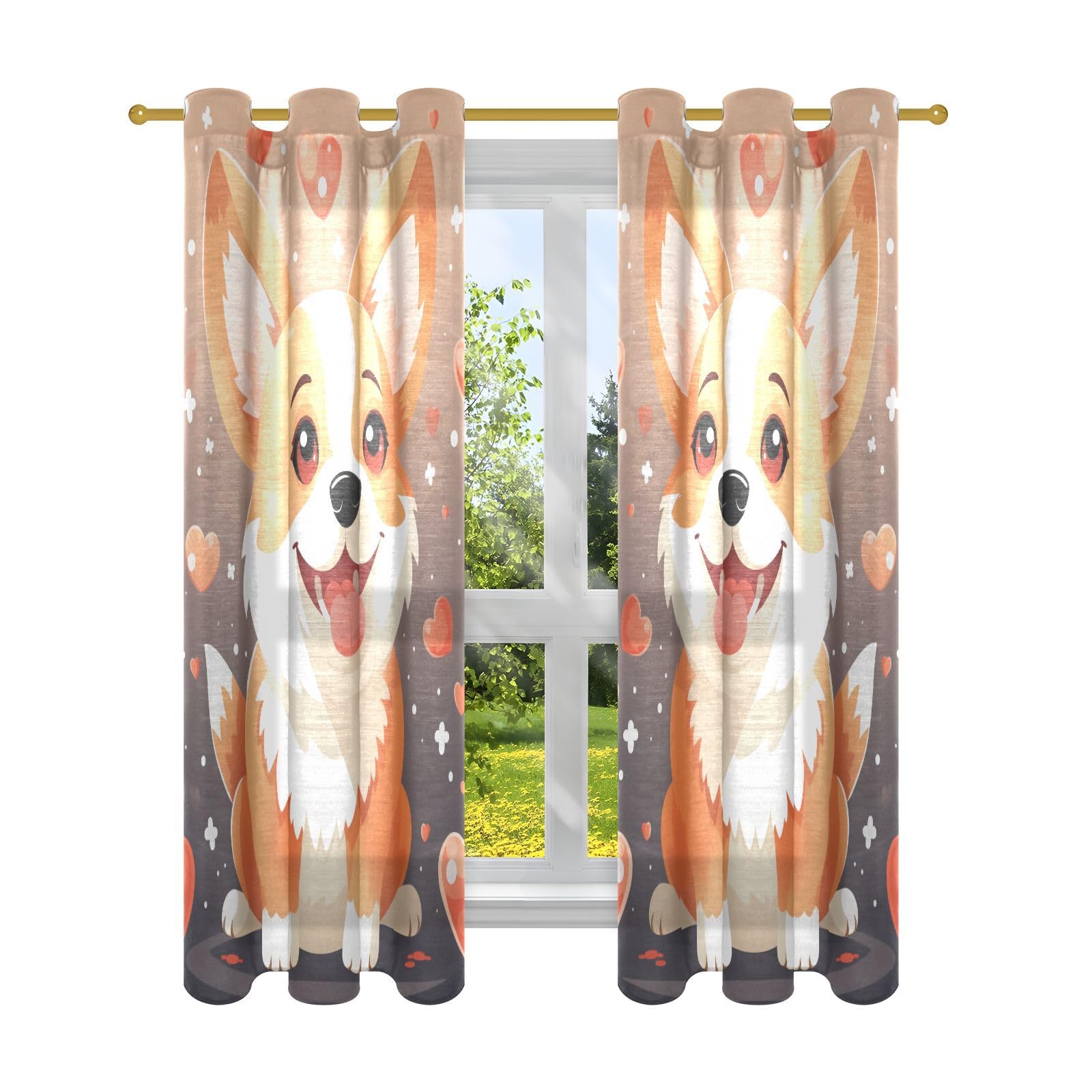 Rideau chien Corgis pour chambre enfant et décoration salon
