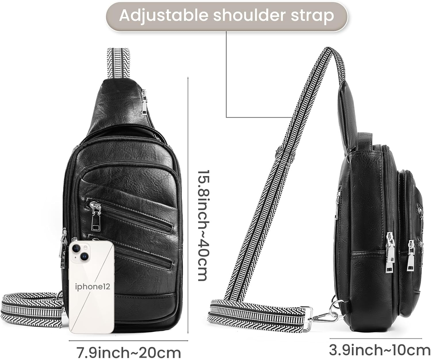 Conceal Carry Sling Bag - Virgan Leather Sling Backpack Fanny Pack Crossbody Chest Bags with Holster&Guitar Strap… - Image 2