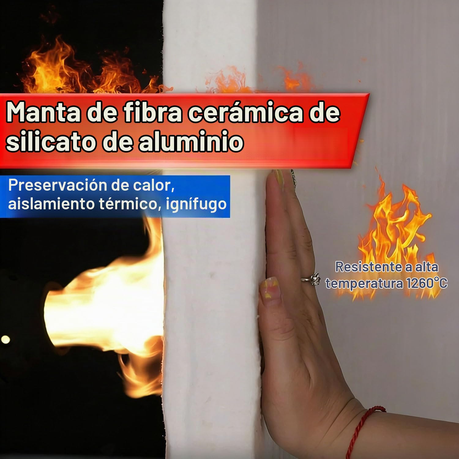 Manta aislante de fibra cerámica de alta temperatura ignífuga Manta de Aislamiento Silicato de Alta Temperatura incombustible Mat 10mm para Herrería Hornos(Size:61cm*15m)