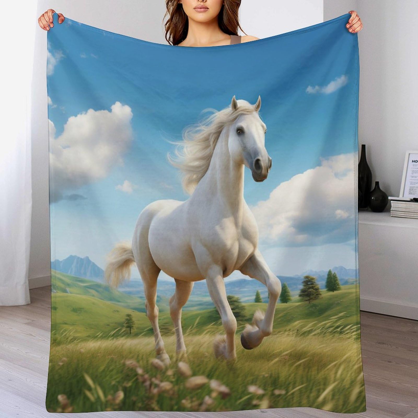Plaid couverture flanelle de haute qualité motif cheval doux et confortable