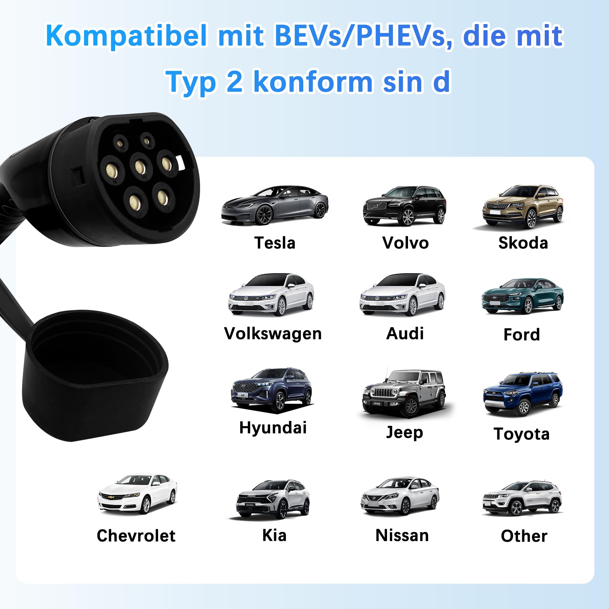 BETUMODA Mobile Wallbox 11 kW Caricatore Tipo 2 con Spina CEE 16A, Cavo di Ricarica 3 Fasi, Potenza di Ricarica Regolabile 8-16A, Impermeabile IP65, per Tutte Le Auto elettriche e PHEV