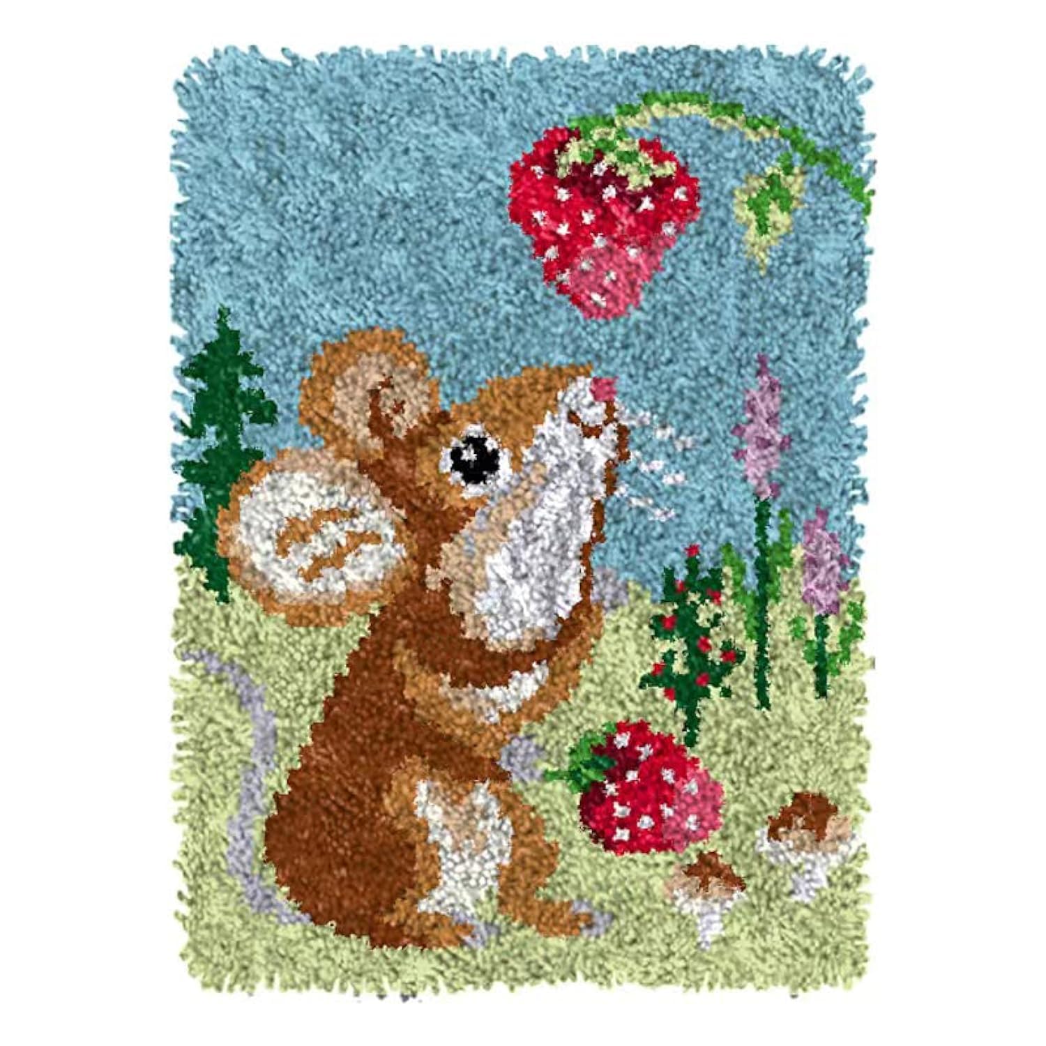 DOYLKE Latch Hook Kits for Adults DIY Crochet Yarn Rugs Hooking Craft Kit with Color Pre-Printed Pattern Embroidery Mat(20.5X14.9 Cute Little Mouse),Strawberry