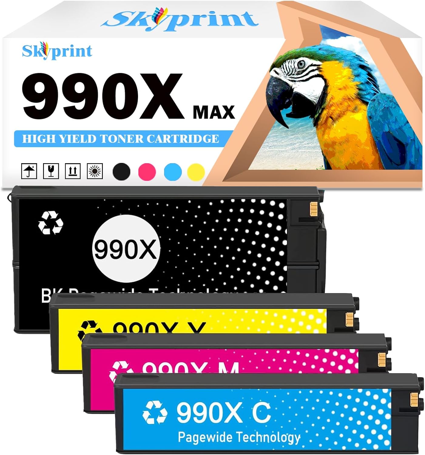 SkyPrint 990 990X 990XL 990XC Ink Cartridges Black Cyan Yellow Magenta Compatible with HP PageWide Color 755dn MFP 774dn MFP 774dns Managed Color E75160dn Printer Ink
