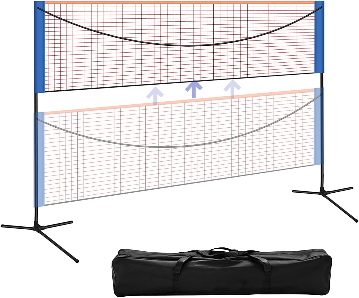 Portable Badminton Net, Volleyball Net Set with Poles Height Adjustable Tennis Pole Outdoor Badminton Pickleball Kit, Sports Stand Easy Setup with Stand for Garden Backyard Beach 1.55x5.18m