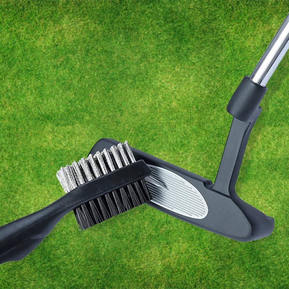 Dadabig 3 Pezzi Spazzola da Golf, Spazzola per La Pulizia del Golf Accessori per Mazze da Golf con Doppia Setola Spazzola da Golf per Mazze con Moschettone/Clip Telescopica-3 Colori (Nero/Rosso/Blu)