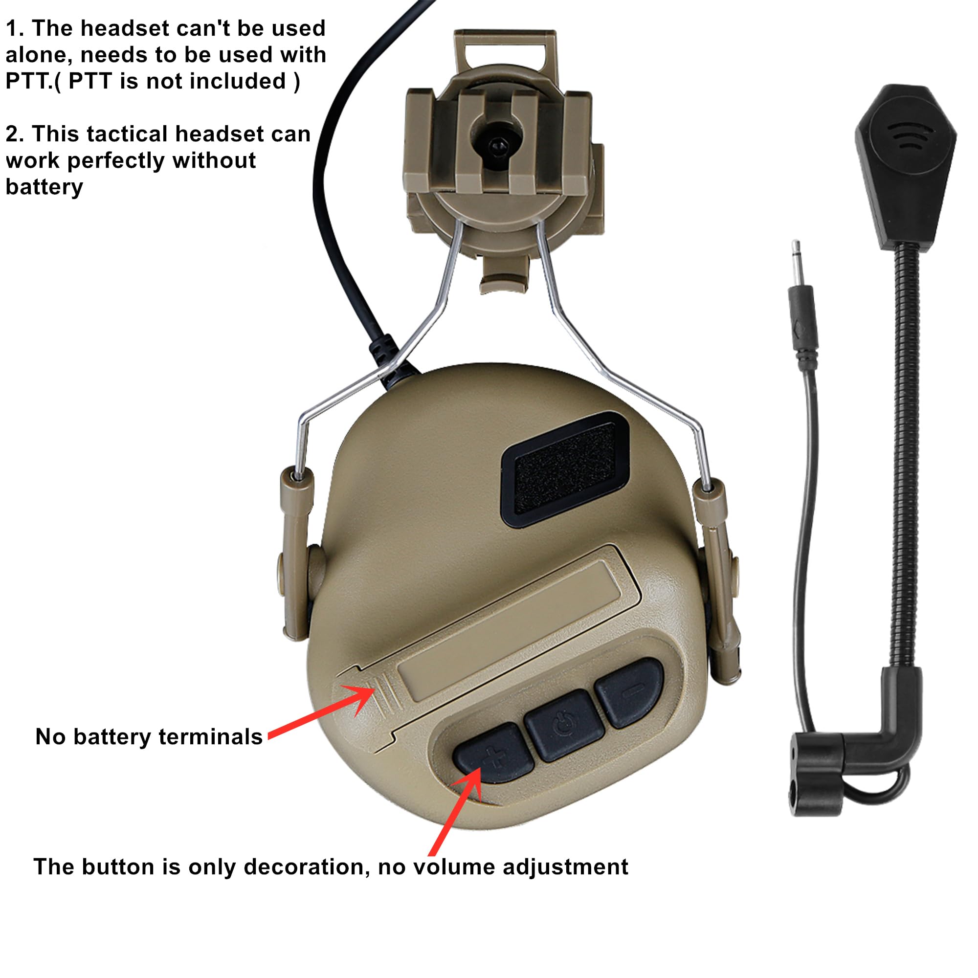 Cuffie Airsoft Tattico Paintball Caccia attività Casco Guida Laterale Auricolare Impermeabile Auricolare con Microfono Funzionale Cuffia