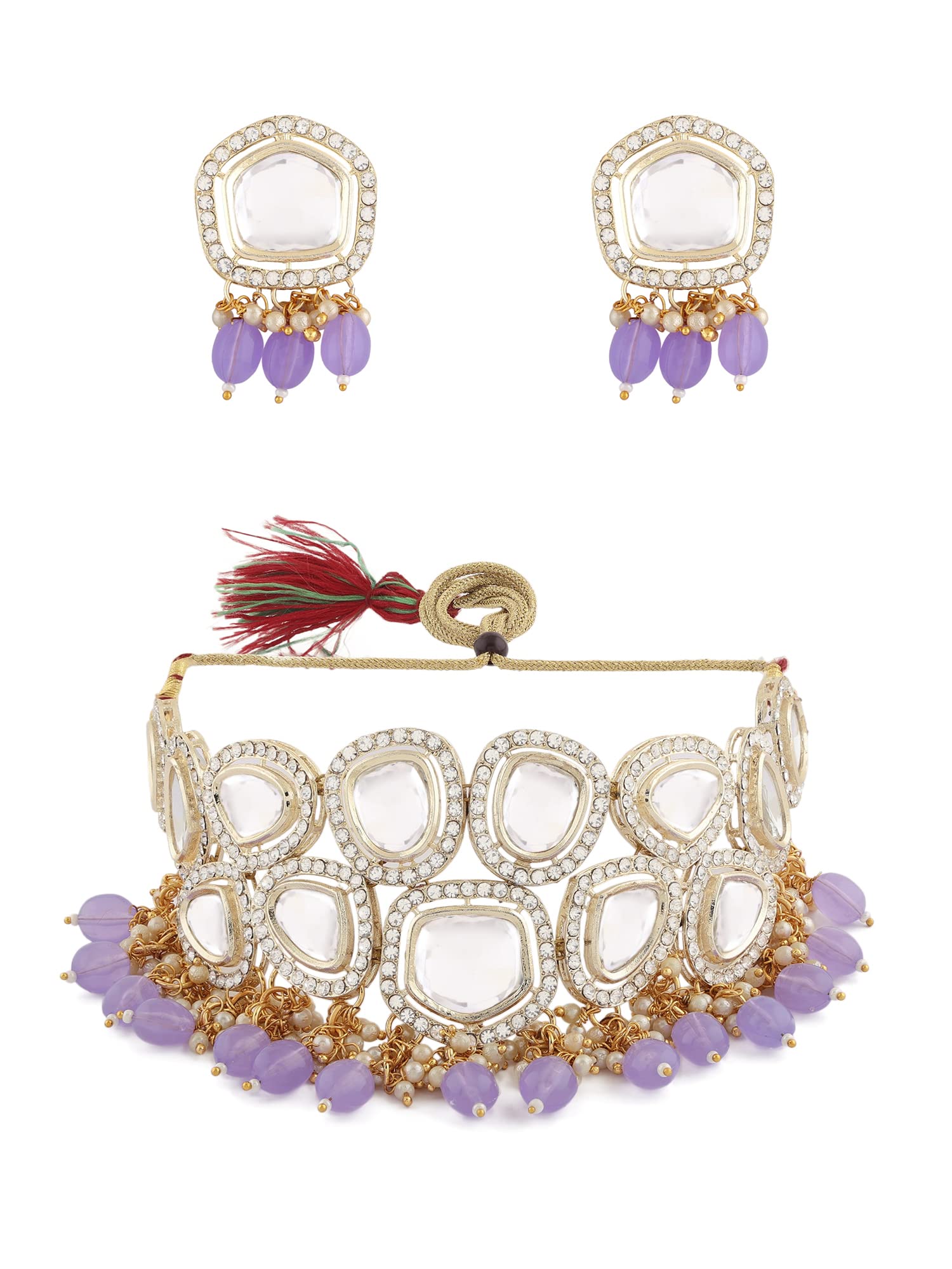 ZAVERI PEARLS Purple Beads Drop Kundan Bridal Choker Necklace & Earring Set For Women-ZPFK15841 (B0BW5RBS1P) Amazon Price History, Amazon Price Tracker