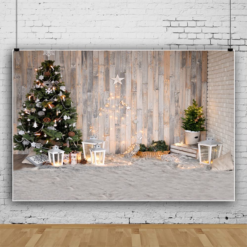 YongFoto 3x2,5m Vinile Sfondo Fotografico Natale Albero Shining Lights Lantern Carpet Ric Wood Plank Interior Fondale Foto Festa Bambini Boby Nozze Adulto Partito Studio Fotografico Puntelli