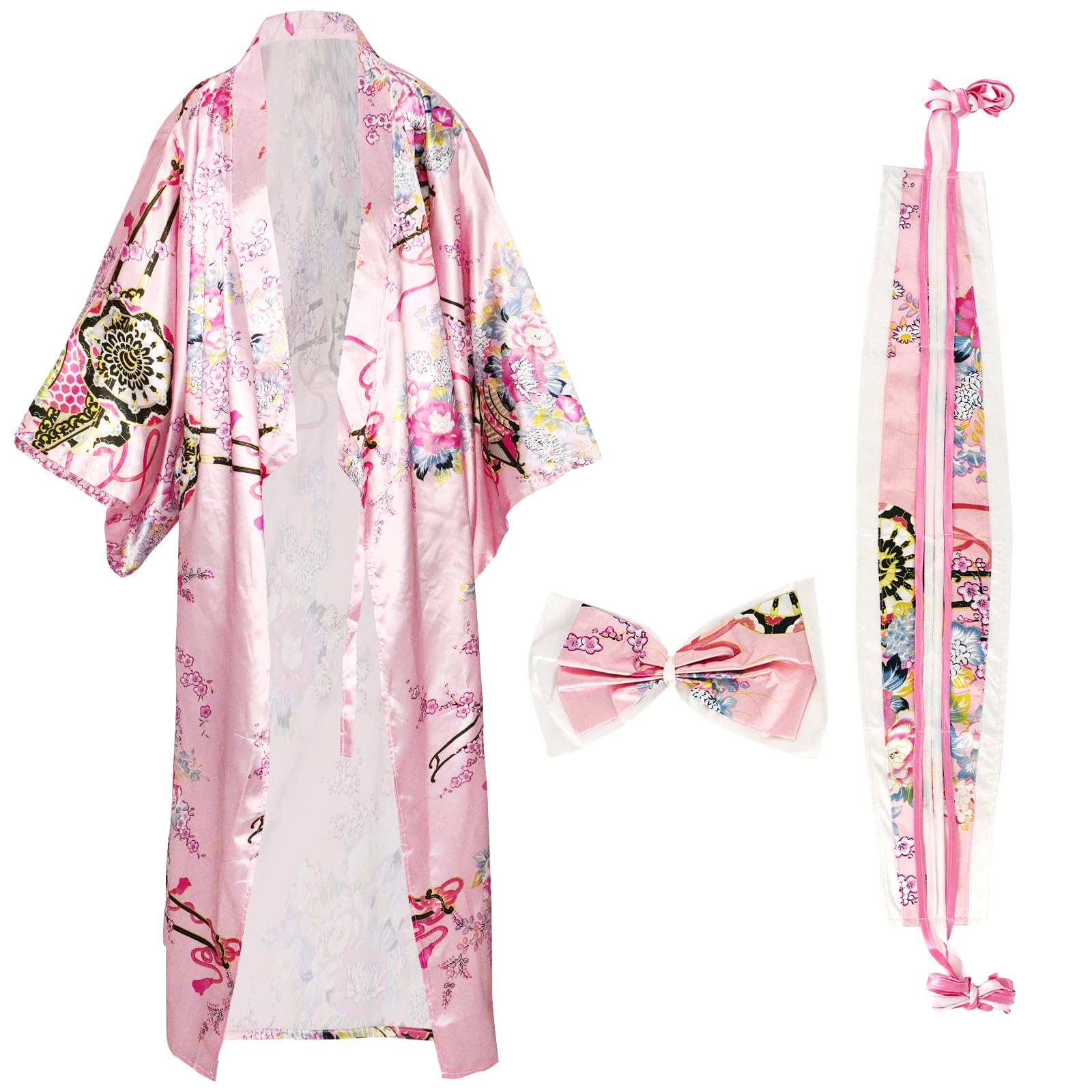 Damska tradycyjna japońska sukienka kimono z nadrukiem kwiatowym z paskiem sukienka japoński szlafrok Yukata kostium cosplay zestaw