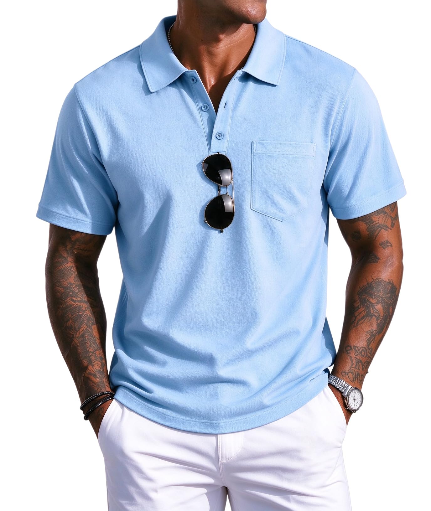 Men's Polo Shirts Short Sleeve with Pocket Athletic Golf Collared T-Shirt
