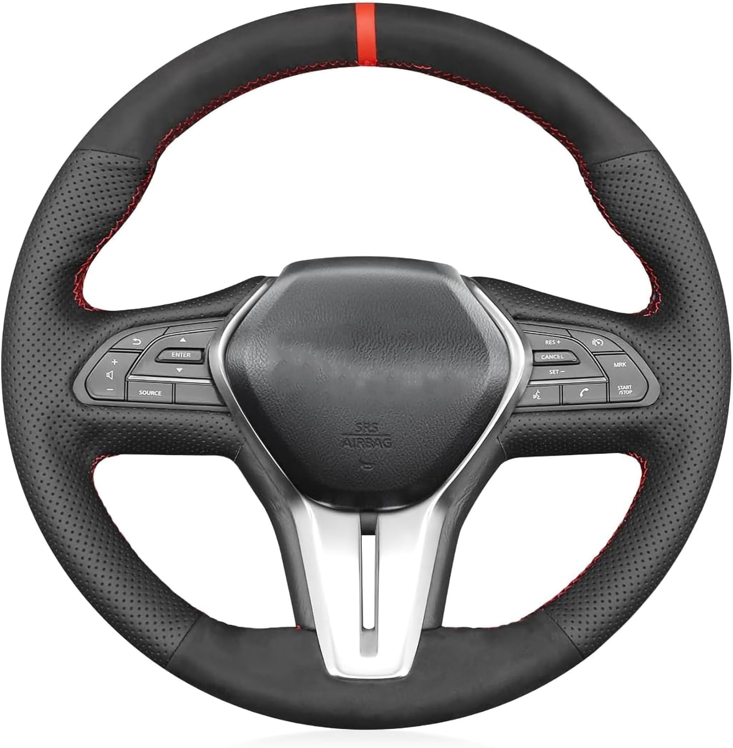 Car Custom Fit OEM Black Suede Black Leather Steering Wheel Cover for Infiniti Q50 2014 2015 2016 2017 Interior Accessories