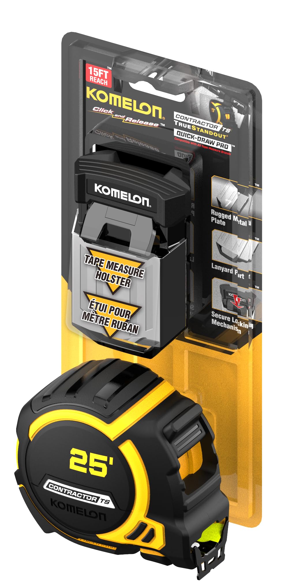 Komelon 25' Wideblade Tape Measure with Universal Belt Holster