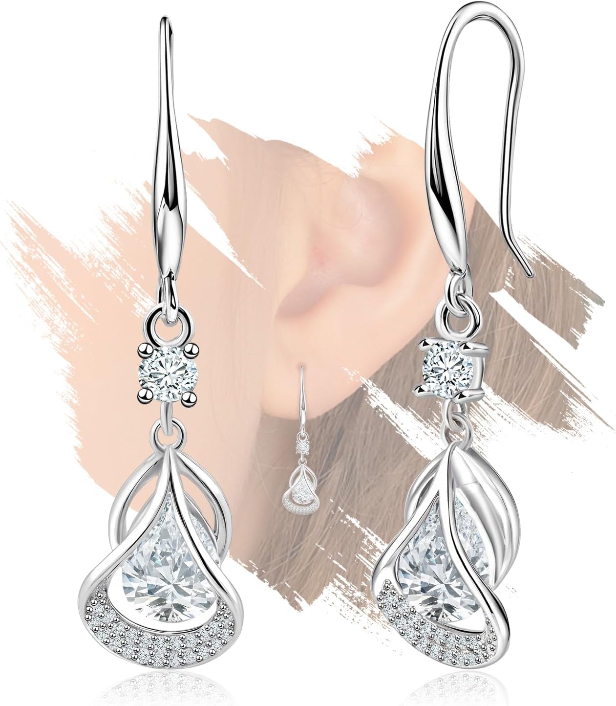 Sterling Silver Waterdrop Drop Dangle Earrings for Women Hypoallergenic Cubic Zirconia Teardrop Elegant Delicate Drop Dangle Earrings