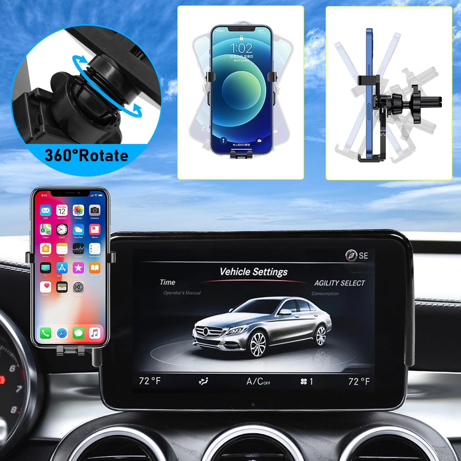 TTCR-II 7-inch Kompatibel mit Mercedes Benz W205 Handyhalterung Passt Basis für C klasse W205 2015-2018/GLC X253 2016-2019, GLC Smartphone Handyhalter(Nicht für 8,4/10,25‑Zoll‑Bildschirme geeignet!!!)