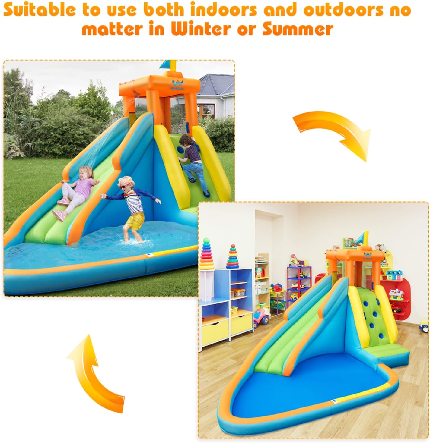 BOUNTECH Inflatable Water Slide for Kids, Water Park Jump Castle Bounce House for Outdoor Fun w/Splash Pool, Climbing Wall, Blower, Blow up Water Slides Inflatables for Kids Backyard Party Gifts