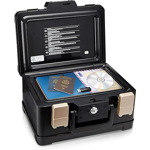 Honeywell Safes & Door Locks - Fireproof & Waterproof Small Safe Box Chest for Home - Fits Folded Letter Size Documents - Strong ABS Plastic - Document Box with Key Lock System - 0.15 CU, Black, 1102