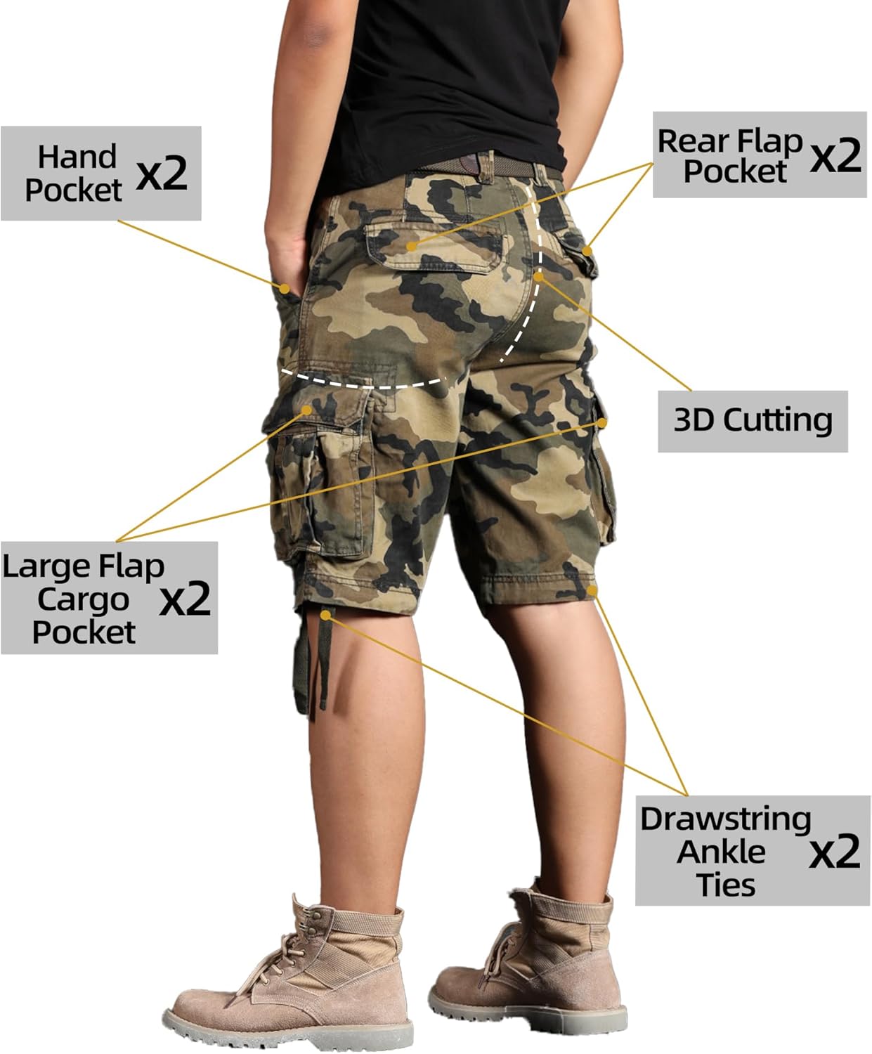 Camo Cargo Shorts for Men Cotton Casual Wild Outdoor Work Relaxed Fit Shorts with Multi-Pockets - Image 4