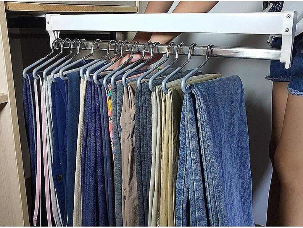 Metal Pants Hanger/Extendable Coat Hanging Rod Non-Slip Closet Organizer for Scarfs Jeans Clothes Trousers Towels,