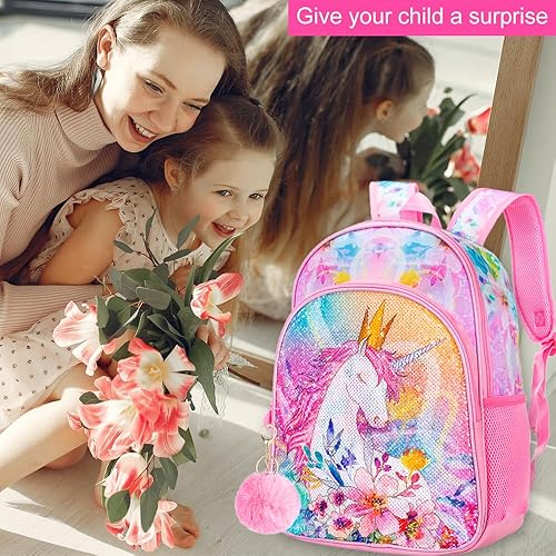 Miniatura 7 de WZLVO Mochila infantil para niñas, preescolar, primaria, jardín de infantes, mochila escolar y lonchera