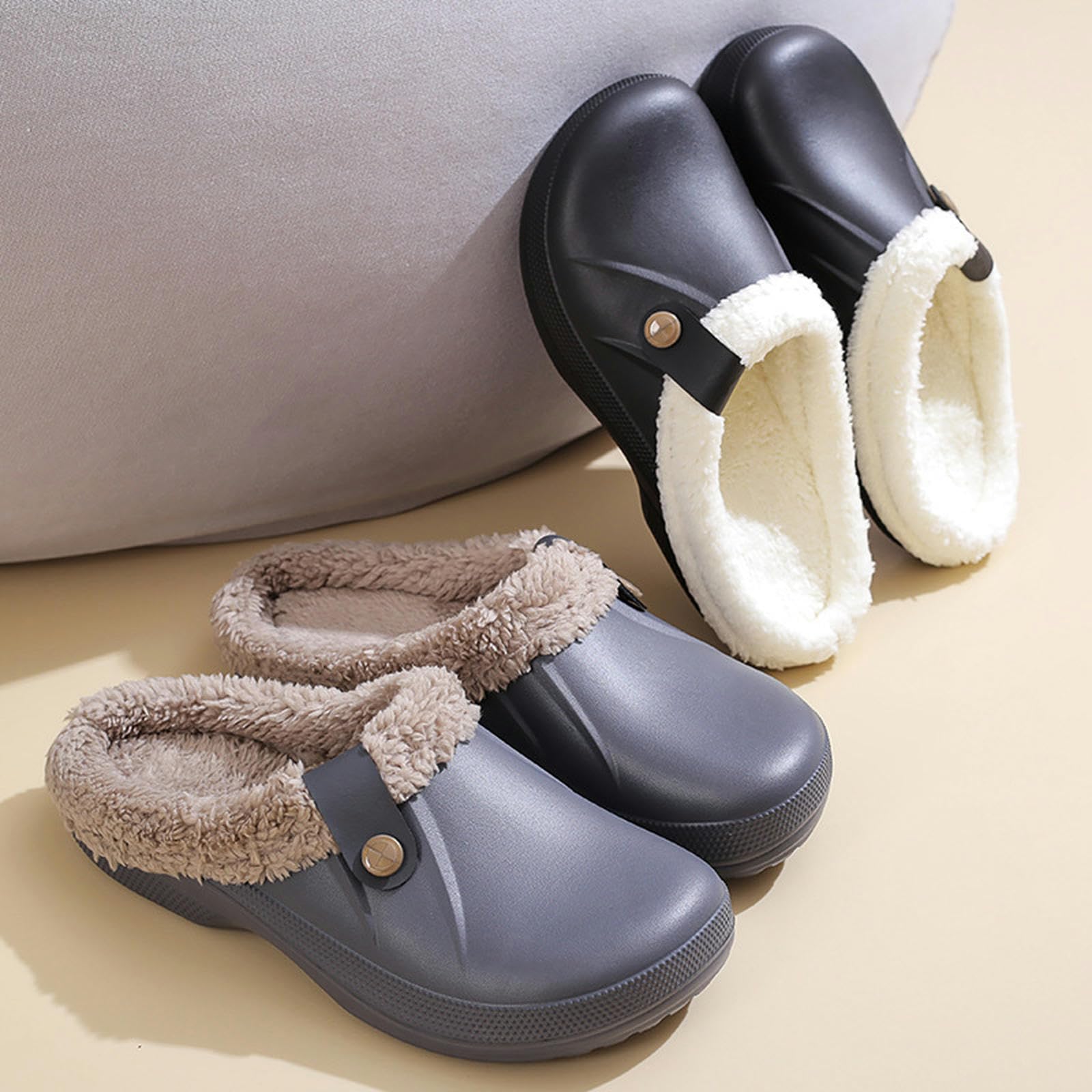 Pantofole Donna Grande Taglia Plus Velluto Casa Pantofole del Cotone delle Donne Coppie Chiuse Scarpe del Cotone Pantofole Calde Uomini-nero-40 41ue