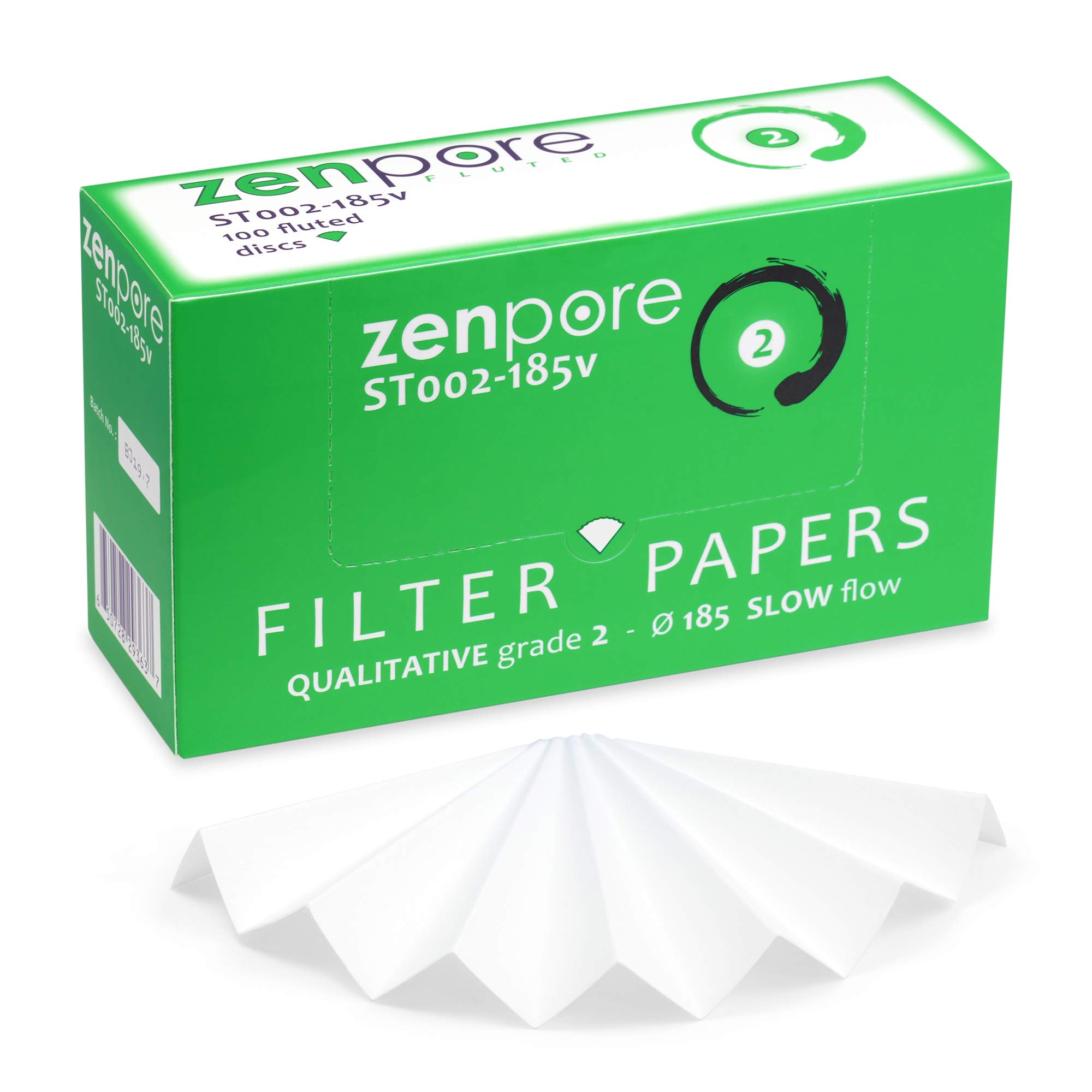 Papier filtre cannelé 18,5 cm, pré-plissé (plié), grade qualitatif 2 - Écoulement lent 185 mm (100 disques)