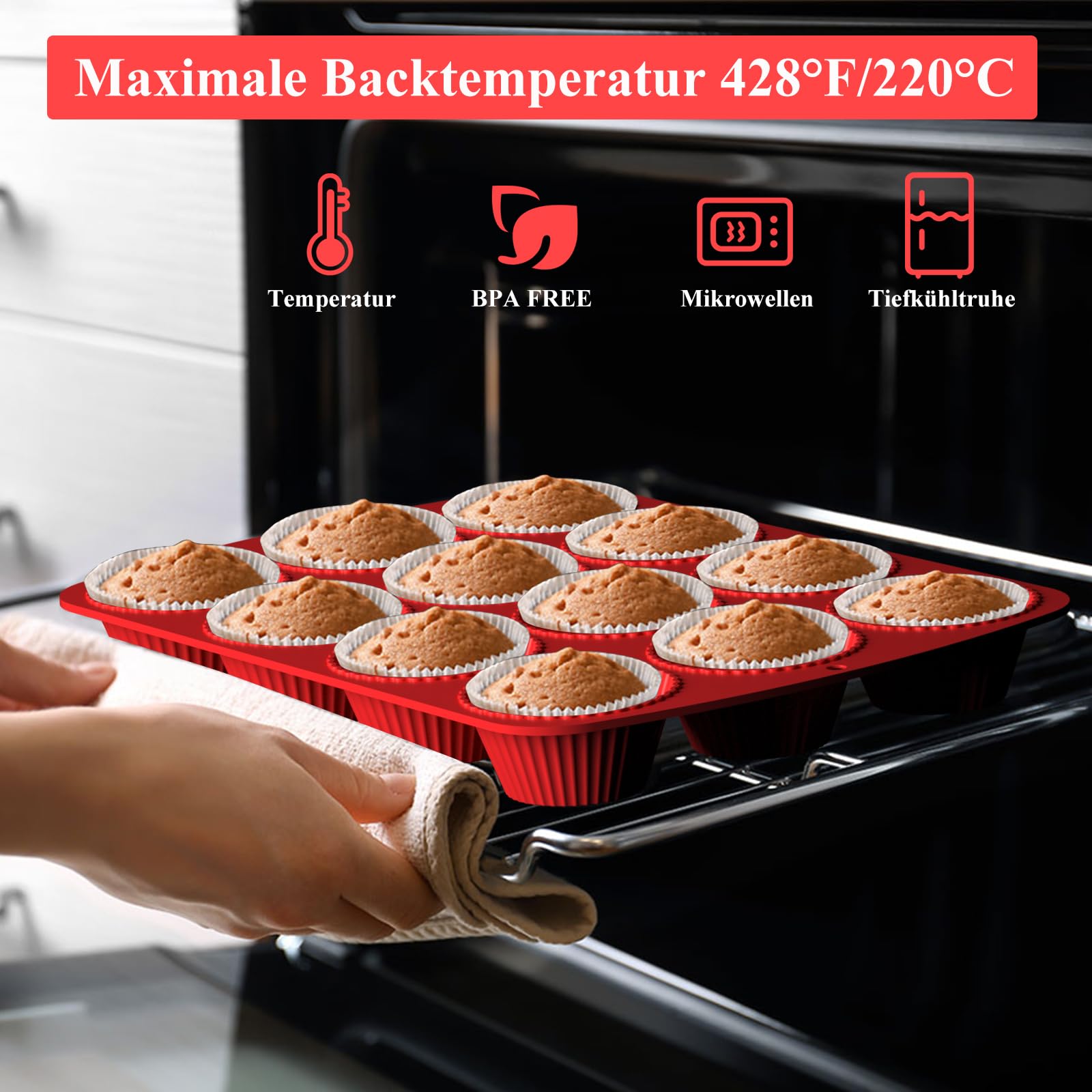 12 stampi per muffin in silicone riutilizzabili, antiaderenti, per muffin, cupcake, torte e pane, stampi in silicone per muffin, muffin per risultati perfetti
