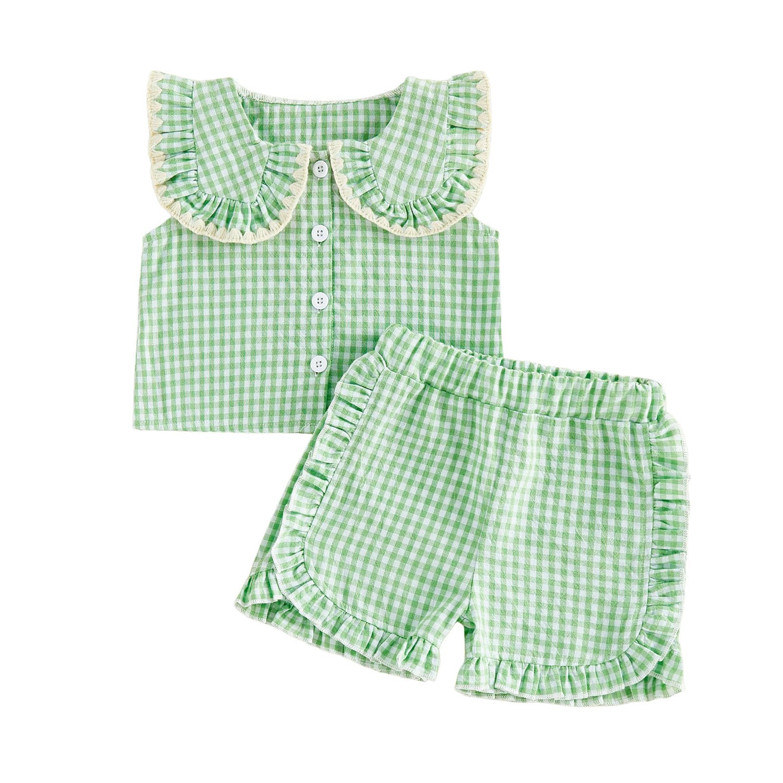 Toddler Baby Girl Summer Clothes Infant Girl Plaid Outfit Strawberry Ruffle Gingham Shirts Dress Tank Top Shorts Set — view 31