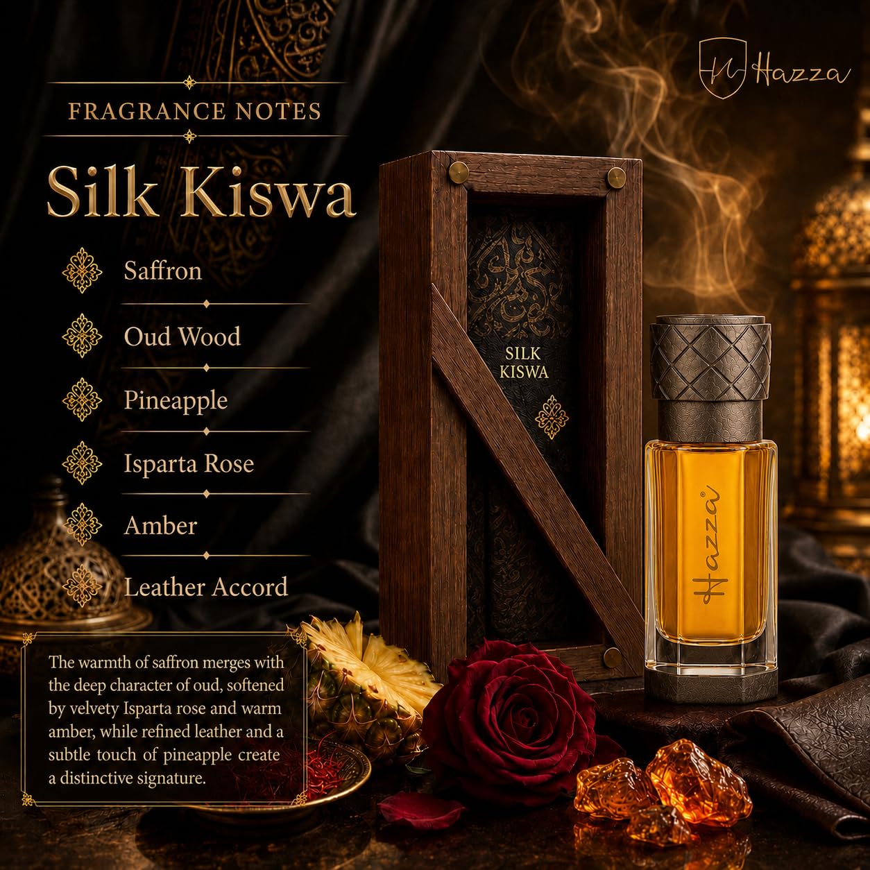 hazza Silk Kiswa Arabic Perfume Oil, Saffron Rose & Oud, Unisex, 6 ml image 3