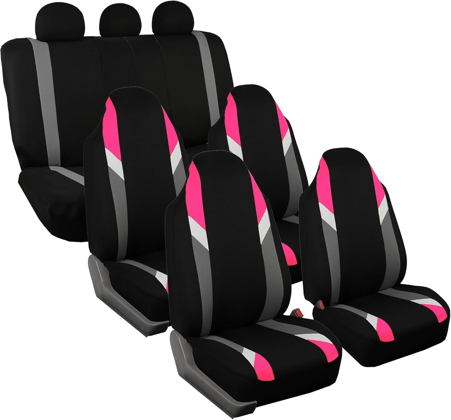 FH Group Three Row 7 Seater - Premium Modernistic Seat Covers - Fit Most Car, Truck, SUV, & Van Pink/Black