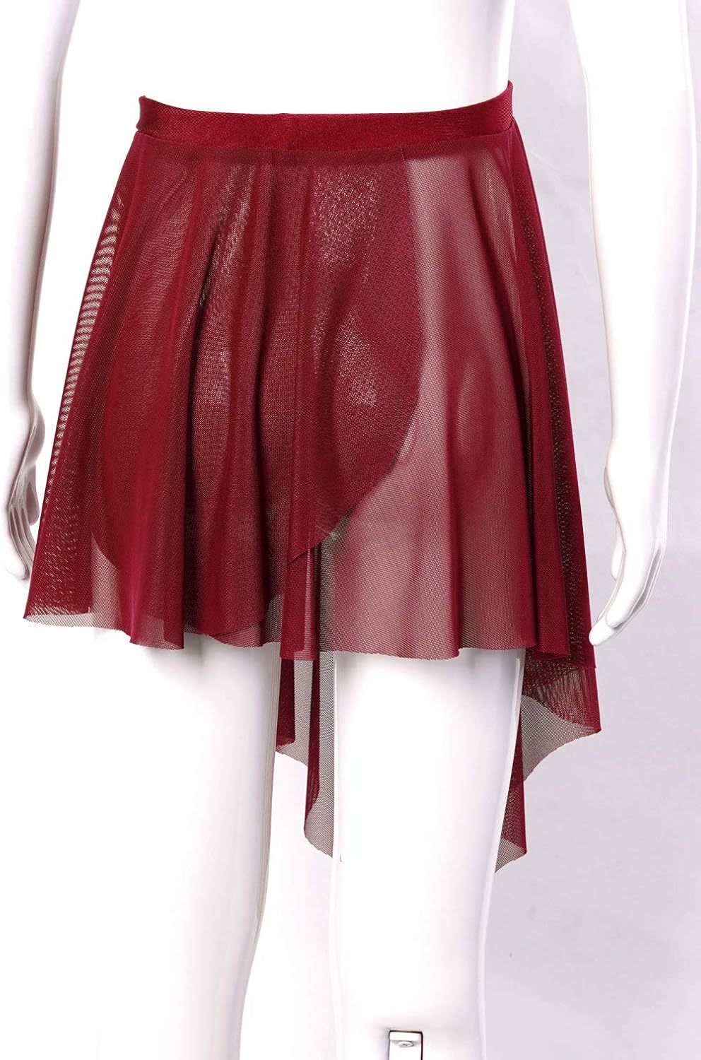 Ballet Dance Sheer Mesh Skirt for Girls Kids Irreguar Pull On Circular Skirt Skate Over Scarf Pleated Skirt Burgundy 3-4
