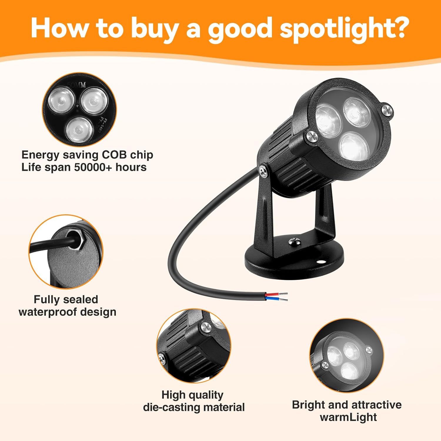 LemonBest Landscape Lights - Low Voltage Outdoor Landscape Spotlight - Waterproof LED Landscape Lights for Yard Garden Patio Driveway House Cool White Cool White 1 Pack