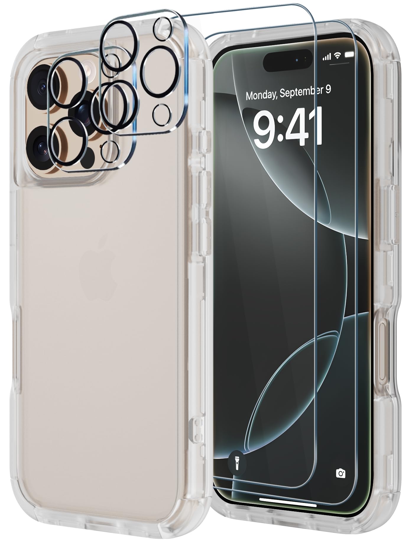 Diverbox for iPhone 16 Pro Case [Shockproof] [Dropproof] [Tempered Glass Screen Protector + Camera Protectors] Heavy Duty Protection Phone Case Cover for Apple iPhone 16 Pro (Matte Clear)