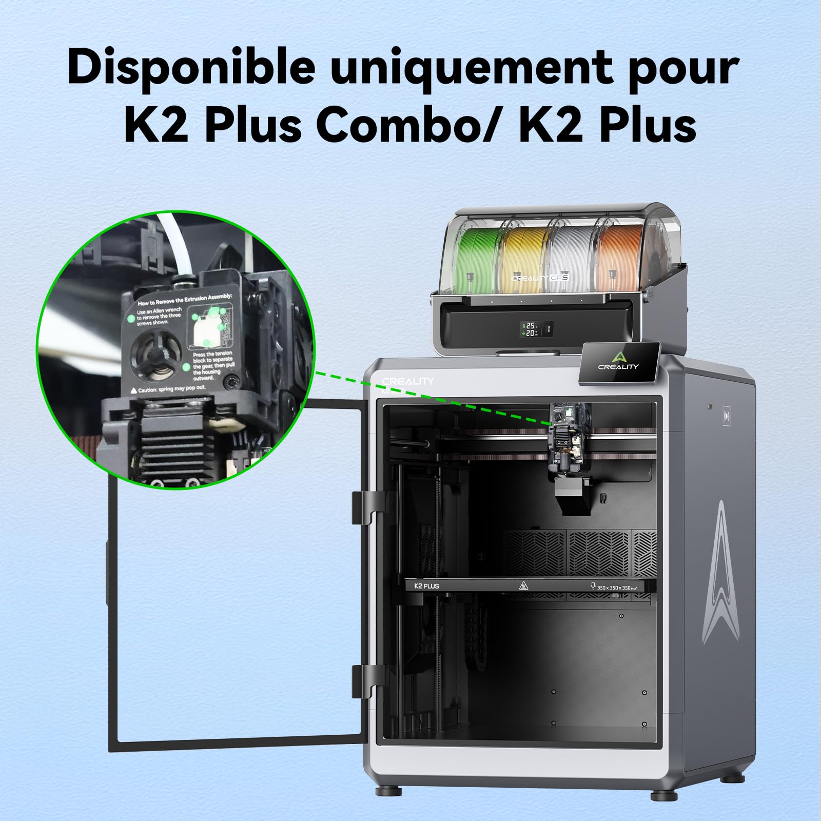 Creality Offcial K2/K2 Pro/K2 Plus Kit de boîtier avant extrudé, Accessoires d'imprimante 3D K2 Plus Combo Assemblage double extrudeuse Kit de coques avant, Pièces de rechange coque avant