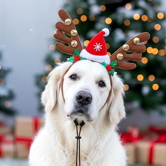 Disfraz Diadema Reno con Gorro de Santa para Perro miniatura 6