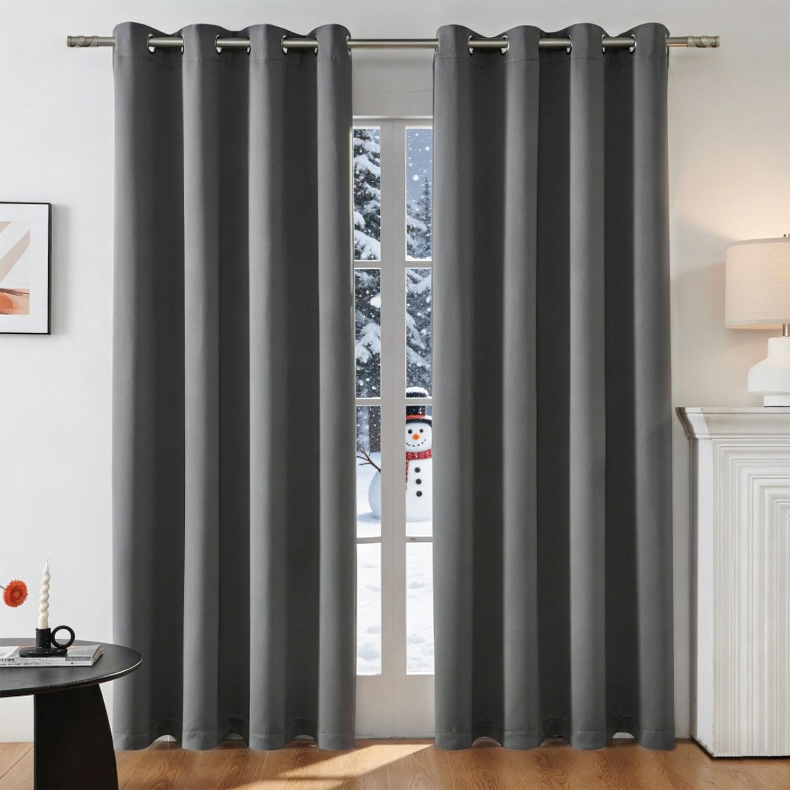 GUOJUN Rideau Occultant Thermiques 150 x 170 cm Thermique Isolant Anti Froid et Chaleur Rideau Phonique Anti-Froid, Économie D'Énergie pour Chambre Salon, Gris Foncé