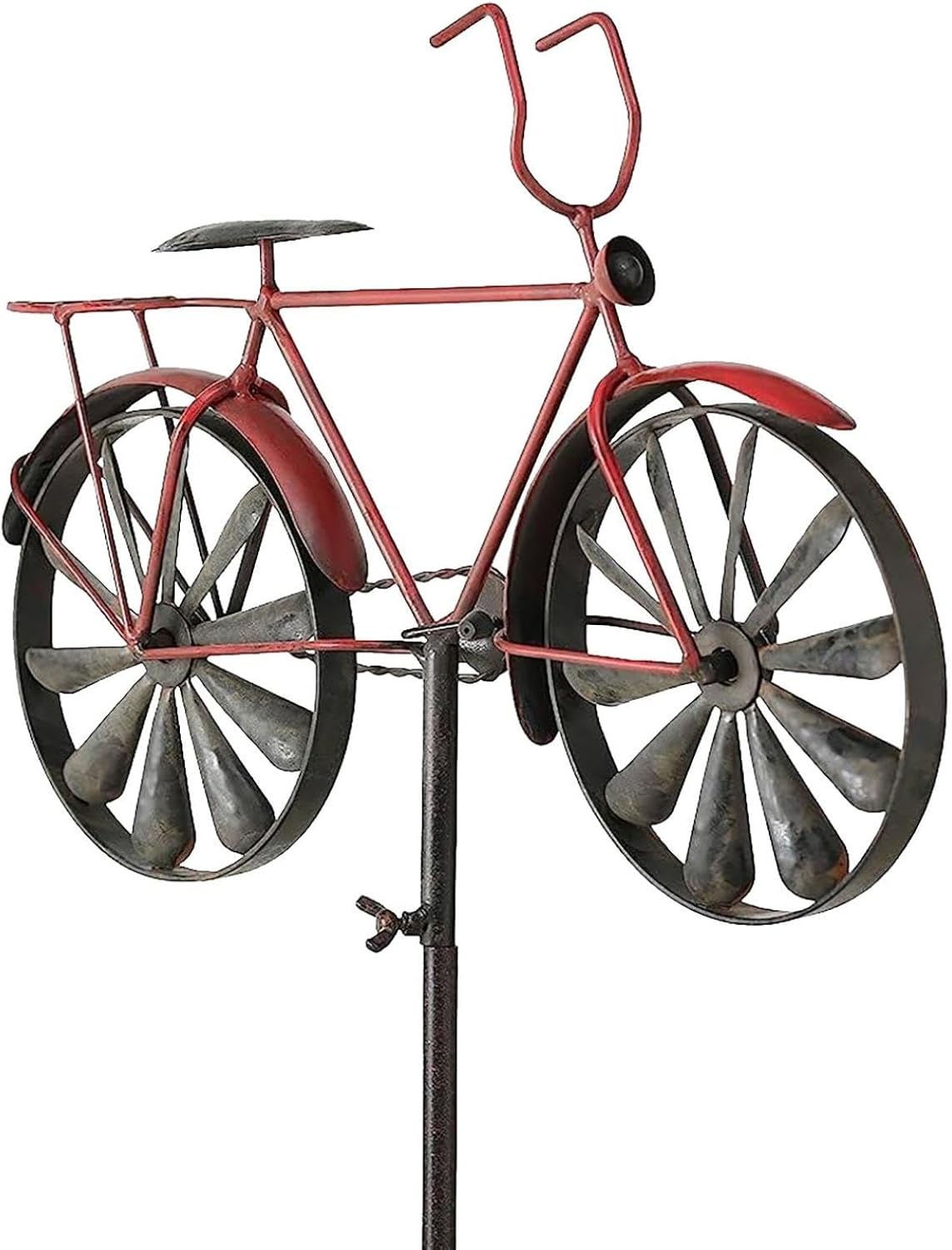 Metal Bicycle Wind Spinners, Vintage Garden Stake, Retro Bike Design, Kinetic, Red, Iron