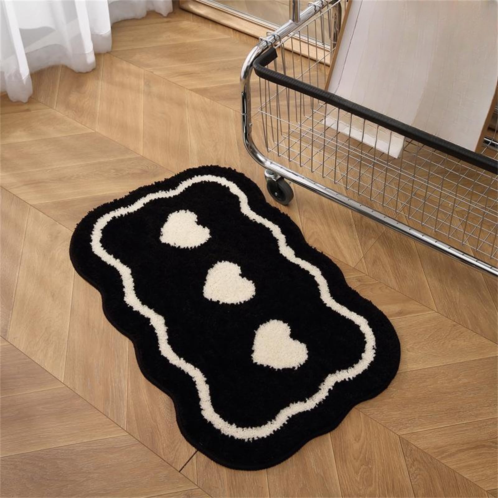 Jackcsale Black and White Bathroom Rugs Bath Non Slip Absorbent Bath Rug Soft Washable Home Decor Bathroom Foot Mat for Bat (Black White-White Heart -