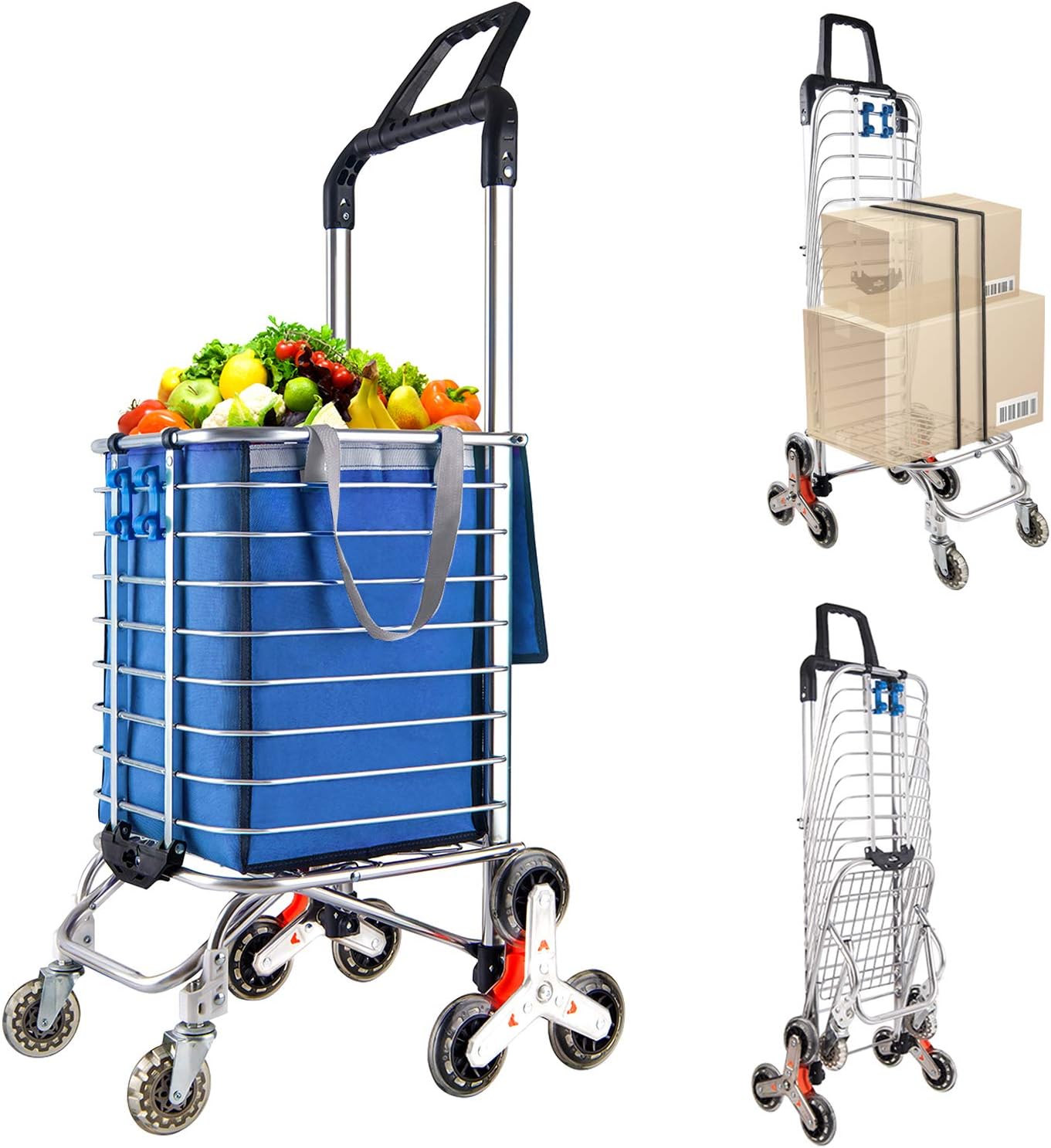 Shopping Cart for Groceries,Folding Shopping Cart Utility Shopping Laundry Cart with Wheels,Small Size (Blue)